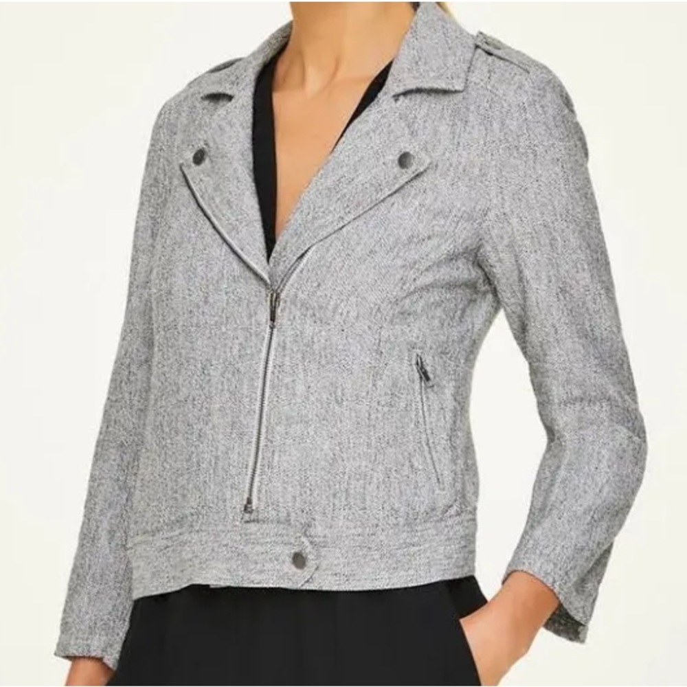 Loft Outlet Linen Blend Moto Jacket Light Gray/ Charcoal Marl Size Small - Picture 14 of 14